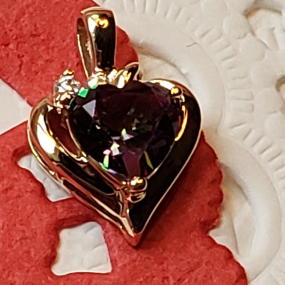 Jewelry - 10K Gold Mystic Topaz & CZ Heart Pendant